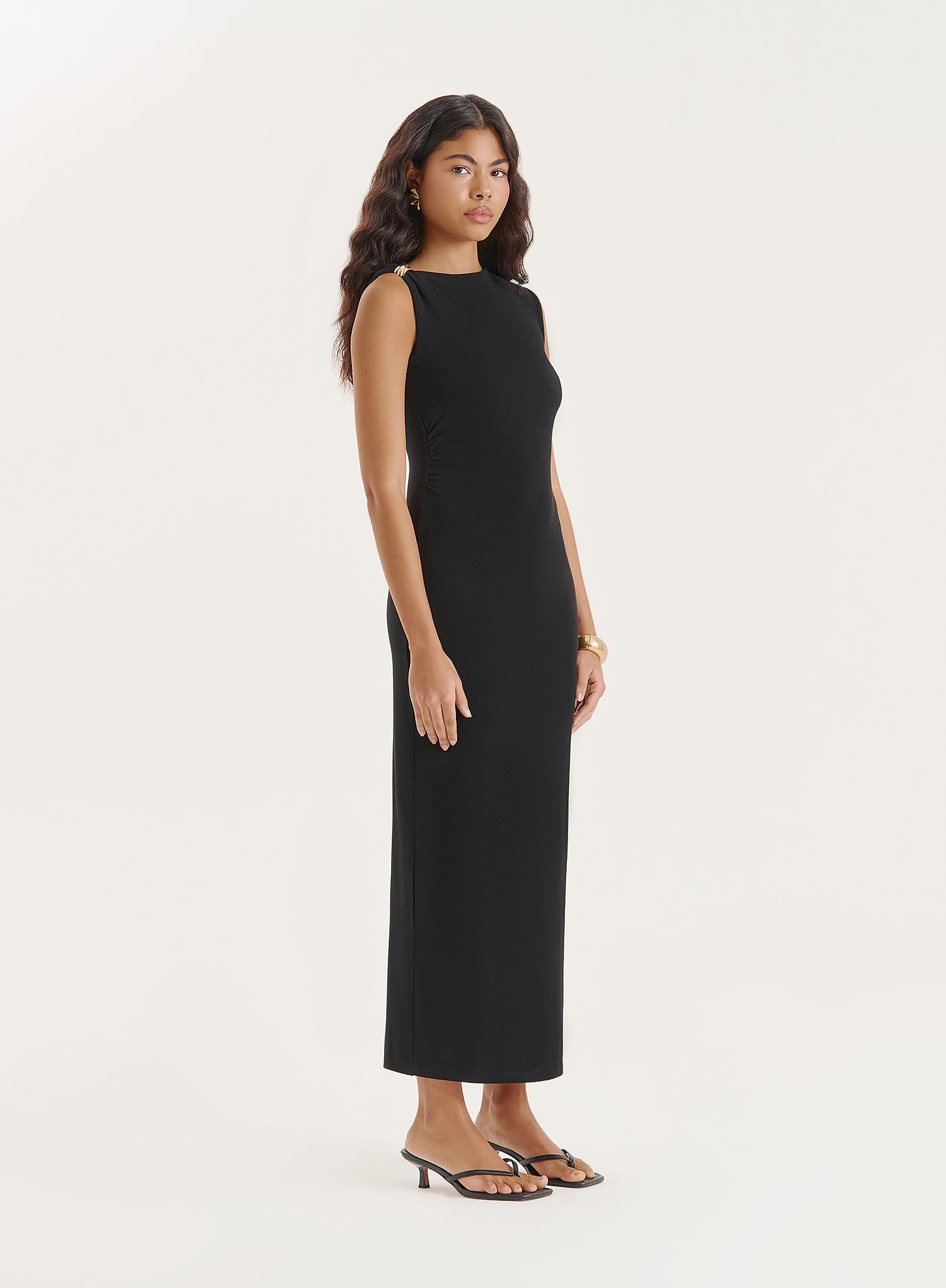 Black Sleeveless Gathered Maxi Dress